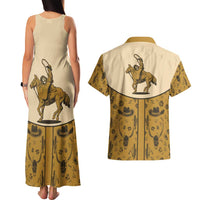 Cowboy Couples Matching Tank Maxi Dress and Hawaiian Shirt Horse Riding Retro Western Yoke Beige - Wonder Print Shop