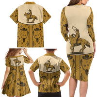 Cowboy Family Matching Long Sleeve Bodycon Dress and Hawaiian Shirt Horse Riding Retro Western Yoke Beige - Wonder Print Shop