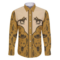 Cowboy Family Matching Long Sleeve Bodycon Dress and Hawaiian Shirt Horse Riding Retro Western Yoke Beige - Wonder Print Shop