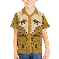 Cowboy Family Matching Long Sleeve Bodycon Dress and Hawaiian Shirt Horse Riding Retro Western Yoke Beige - Wonder Print Shop