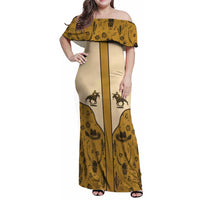 Cowboy Family Matching Off Shoulder Maxi Dress and Hawaiian Shirt Horse Riding Retro Western Yoke Beige - Wonder Print Shop
