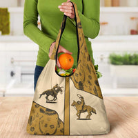 Cowboy Grocery Bag Horse Riding Retro Western Yoke Beige - Wonder Print Shop