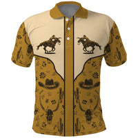 Cowboy Polo Shirt Horse Riding Retro Western Yoke Beige - Wonder Print Shop