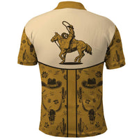 Cowboy Polo Shirt Horse Riding Retro Western Yoke Beige - Wonder Print Shop