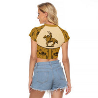 Cowboy Raglan Cropped T Shirt Horse Riding Retro Western Yoke Beige - Wonder Print Shop