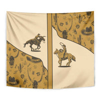 Cowboy Tapestry Horse Riding Retro Western Yoke Beige - Wonder Print Shop