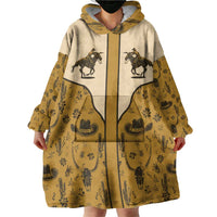 Cowboy Wearable Blanket Hoodie Horse Riding Retro Western Yoke Beige - Wonder Print Shop