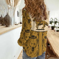 Cowboy Women Casual Shirt Horse Riding Retro Western Yoke Beige - Wonder Print Shop