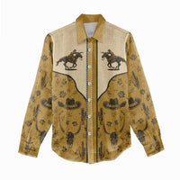 Cowboy Women Casual Shirt Horse Riding Retro Western Yoke Beige - Wonder Print Shop