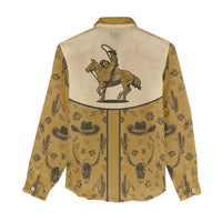 Cowboy Women Casual Shirt Horse Riding Retro Western Yoke Beige - Wonder Print Shop