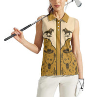 Cowboy Women Sleeveless Polo Shirt Horse Riding Retro Western Yoke Beige - Wonder Print Shop