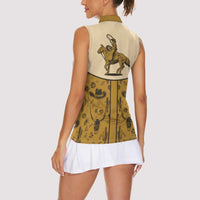 Cowboy Women Sleeveless Polo Shirt Horse Riding Retro Western Yoke Beige - Wonder Print Shop