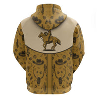 Cowboy Zip Hoodie Horse Riding Retro Western Yoke Beige - Wonder Print Shop
