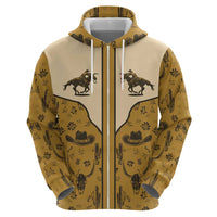 Cowboy Zip Hoodie Horse Riding Retro Western Yoke Beige - Wonder Print Shop