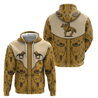 Cowboy Zip Hoodie Horse Riding Retro Western Yoke Beige - Wonder Print Shop