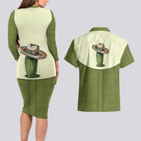 Cowboy Couples Matching Long Sleeve Bodycon Dress and Hawaiian Shirt Cactus Retro Western Yoke - Wonder Print Shop
