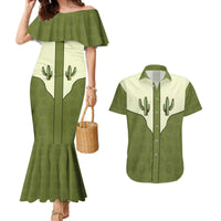 Cowboy Couples Matching Mermaid Dress and Hawaiian Shirt Cactus Retro Western Yoke - Wonder Print Shop