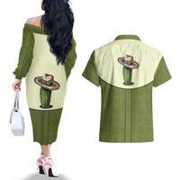 Cowboy Couples Matching Off The Shoulder Long Sleeve Dress and Hawaiian Shirt Cactus Retro Western Yoke - Wonder Print Shop