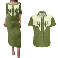 Cowboy Couples Matching Puletasi and Hawaiian Shirt Cactus Retro Western Yoke - Wonder Print Shop