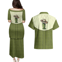 Cowboy Couples Matching Puletasi and Hawaiian Shirt Cactus Retro Western Yoke - Wonder Print Shop