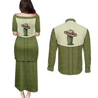Cowboy Couples Matching Puletasi and Long Sleeve Button Shirt Cactus Retro Western Yoke - Wonder Print Shop