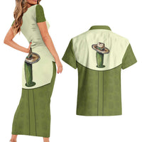 Cowboy Couples Matching Short Sleeve Bodycon Dress and Hawaiian Shirt Cactus Retro Western Yoke - Wonder Print Shop