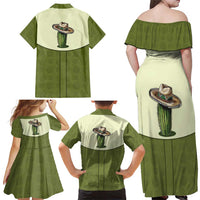 Cowboy Family Matching Off Shoulder Maxi Dress and Hawaiian Shirt Cactus Retro Western Yoke - Wonder Print Shop