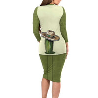 Cowboy Long Sleeve Bodycon Dress Cactus Retro Western Yoke - Wonder Print Shop