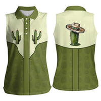 Cowboy Women Sleeveless Polo Shirt Cactus Retro Western Yoke - Wonder Print Shop