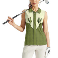 Cowboy Women Sleeveless Polo Shirt Cactus Retro Western Yoke - Wonder Print Shop