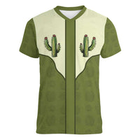 Cowboy Women V-Neck T-Shirt Cactus Retro Western Yoke - Wonder Print Shop