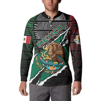 Personalized Mexico Button Sweatshirt Mexican Patriotic Eagle Emblem - Fierce National Pride - Wonder Print Shop