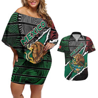Personalized Mexico Couples Matching Off Shoulder Short Dress and Hawaiian Shirt Mexican Patriotic Eagle Emblem - Fierce National Pride - Wonder Print Shop