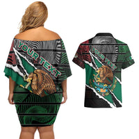 Personalized Mexico Couples Matching Off Shoulder Short Dress and Hawaiian Shirt Mexican Patriotic Eagle Emblem - Fierce National Pride - Wonder Print Shop