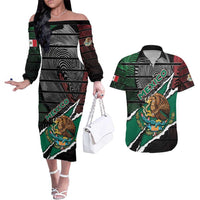 Personalized Mexico Couples Matching Off The Shoulder Long Sleeve Dress and Hawaiian Shirt Mexican Patriotic Eagle Emblem - Fierce National Pride - Wonder Print Shop