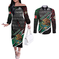 Personalized Mexico Couples Matching Off The Shoulder Long Sleeve Dress and Long Sleeve Button Shirt Mexican Patriotic Eagle Emblem - Fierce National Pride - Wonder Print Shop