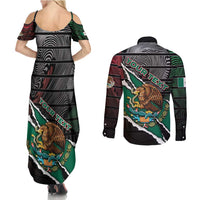 Personalized Mexico Couples Matching Summer Maxi Dress and Long Sleeve Button Shirt Mexican Patriotic Eagle Emblem - Fierce National Pride - Wonder Print Shop