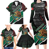 Personalized Mexico Family Matching Long Sleeve Bodycon Dress and Hawaiian Shirt Mexican Patriotic Eagle Emblem - Fierce National Pride - Wonder Print Shop