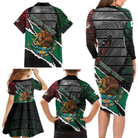 Personalized Mexico Family Matching Long Sleeve Bodycon Dress and Hawaiian Shirt Mexican Patriotic Eagle Emblem - Fierce National Pride - Wonder Print Shop