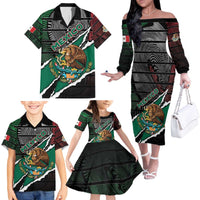 Personalized Mexico Family Matching Off The Shoulder Long Sleeve Dress and Hawaiian Shirt Mexican Patriotic Eagle Emblem - Fierce National Pride - Wonder Print Shop