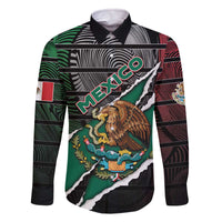 Personalized Mexico Family Matching Off The Shoulder Long Sleeve Dress and Hawaiian Shirt Mexican Patriotic Eagle Emblem - Fierce National Pride - Wonder Print Shop