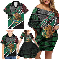 Personalized Mexico Family Matching Off Shoulder Short Dress and Hawaiian Shirt Mexican Patriotic Eagle Emblem - Fierce National Pride - Wonder Print Shop
