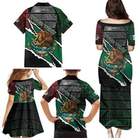 Personalized Mexico Family Matching Puletasi and Hawaiian Shirt Mexican Patriotic Eagle Emblem - Fierce National Pride - Wonder Print Shop