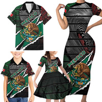 Personalized Mexico Family Matching Short Sleeve Bodycon Dress and Hawaiian Shirt Mexican Patriotic Eagle Emblem - Fierce National Pride - Wonder Print Shop