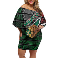 Personalized Mexico Off Shoulder Short Dress Mexican Patriotic Eagle Emblem - Fierce National Pride - Wonder Print Shop