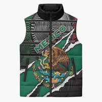 Personalized Mexico Sleeveless Puffer Jacket Mexican Patriotic Eagle Emblem - Fierce National Pride - Wonder Print Shop