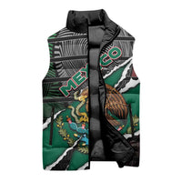 Personalized Mexico Sleeveless Puffer Jacket Mexican Patriotic Eagle Emblem - Fierce National Pride - Wonder Print Shop
