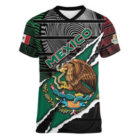 Personalized Mexico Women V-Neck T-Shirt Mexican Patriotic Eagle Emblem - Fierce National Pride - Wonder Print Shop