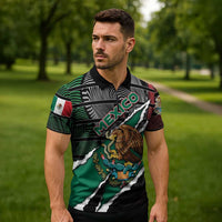 Personalized Mexico Zipper Polo Shirt Mexican Patriotic Eagle Emblem - Fierce National Pride - Wonder Print Shop