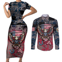 Personalized Patriotic Rebel American Couples Matching Short Sleeve Bodycon Dress and Long Sleeve Button Shirt Grunge USA Eagle Flag - Wonder Print Shop
